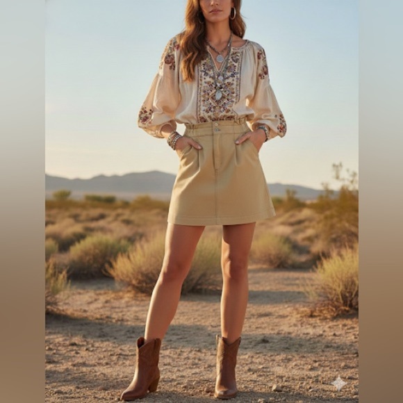 LOFT Dresses & Skirts - 🤩 LOFT Emory Paperbag Pocket Mini Skirt Khaki Size 8